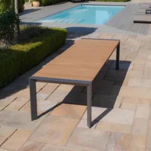 Oak Garden Land - Jakarta 6 - 10 Seat Rectangular Extending Teak Dining Table with Grey Aluminium Frame