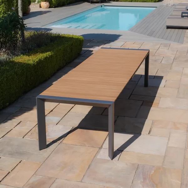 Oak Garden Land - Jakarta 6 - 10 Seat Rectangular Extending Teak Dining Table with Grey Aluminium Frame