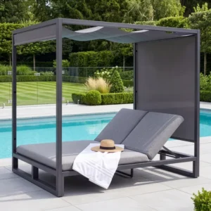 Oak Garden Land - Outdoor Fabric Allure Cabana Double Sunlounger - Zinc Grey