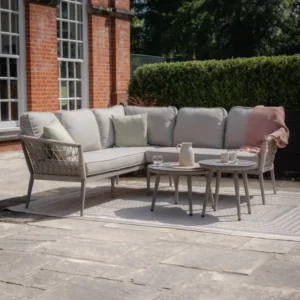 Oak Garden Land - Monaco Rope Weave Small Corner with Pair of Round Coffee Tables - Cool Linen