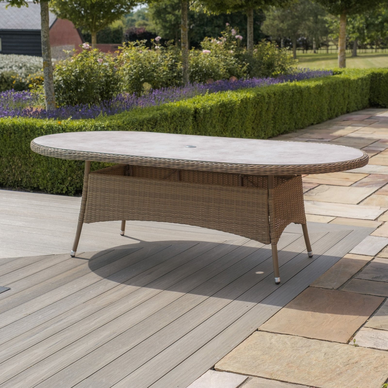 Oak Garden Land - Winchester 8 Seat Oval Rattan Dining Table - Ceramic Glass (Table Only)