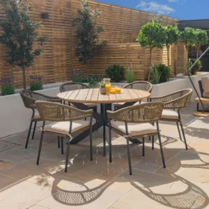 Oak Garden Land - Bali Rope Weave 6 Seat Round Dining Set