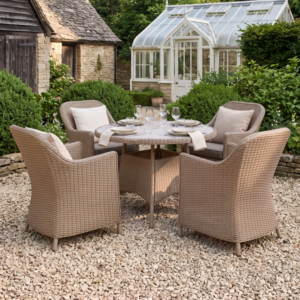 Oak Garden Land - Turin 4 Seat Round Rattan Dining Set - Natural