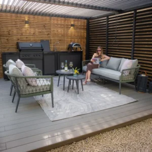Oak Garden Land - Monaco Rope Weave 3 Seat Sofa Set with Pair of Round Coffee Tables - Ivy Green