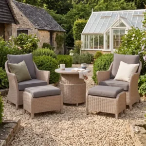 Oak Garden Land - Turin 5 Piece Rattan Lounge Set with Round Rising Table - Natural