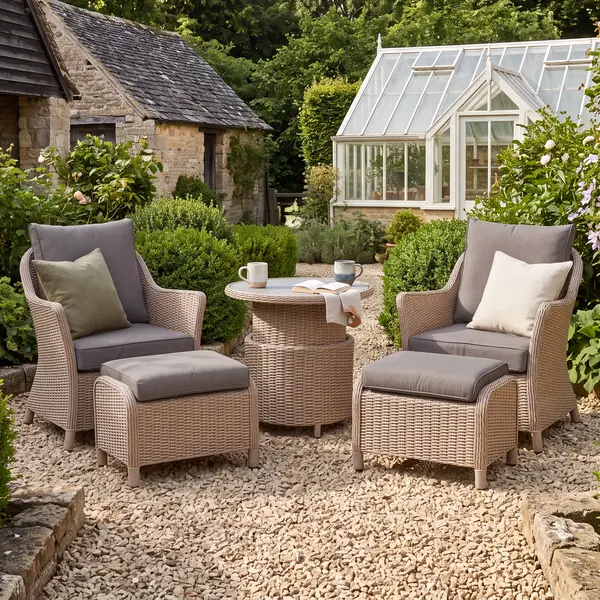 Oak Garden Land - Turin 5 Piece Rattan Lounge Set with Round Rising Table - Natural