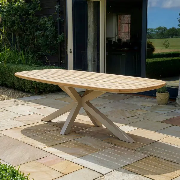 Oak Garden Land - Sicily 8 Seat Rectangular Teak Garden Dining Table - Latte