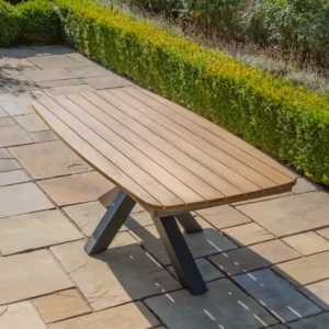 Oak Garden Land - Jakarta Teak 6-8 Seat Oval Dining Table with Grey Aluminium Frame