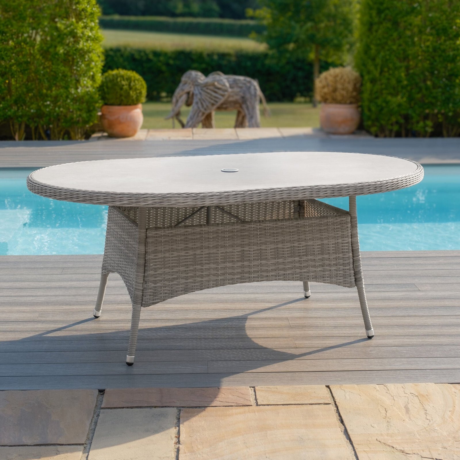 Oak Garden Land - Oxford 6 Seat Oval Rattan Dining Table - Ceramic Glass (Table Only)