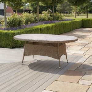Oak Garden Land - Winchester 6 Seat Oval Rattan Dining Table - Ceramic Glass (Table Only)