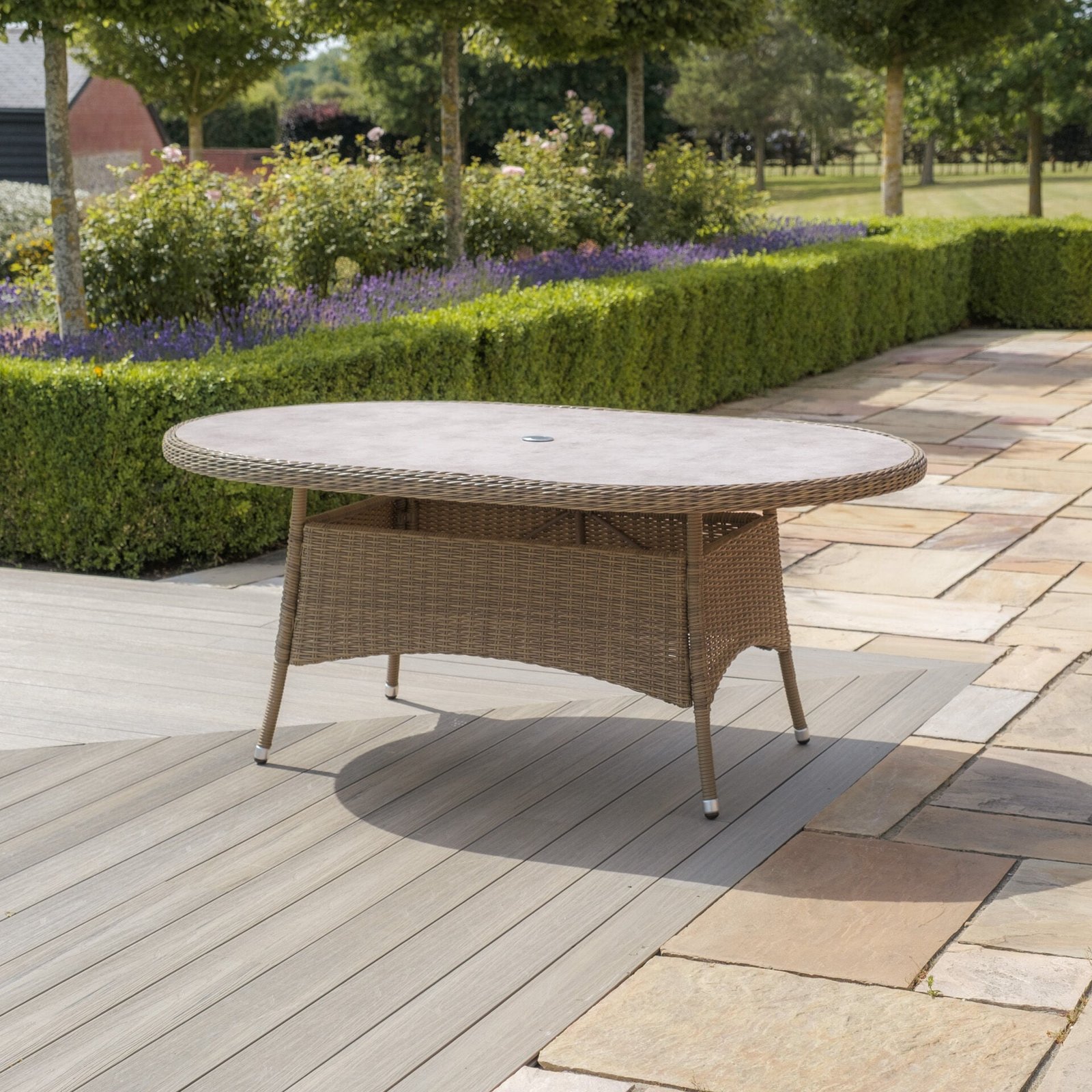 Oak Garden Land - Winchester 6 Seat Oval Rattan Dining Table - Ceramic Glass (Table Only)