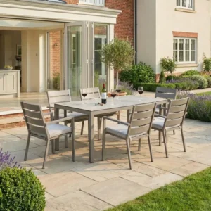 Oak Garden Land - Montreal Aluminium 6 Seat Rectangular Garden Dining Set - Cool Linen