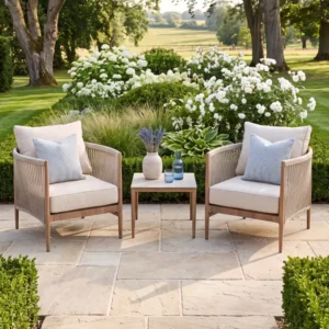 Oak Garden Land - Havana Rope Weave Lounge Set with Square Side Table - Ceramic Glass