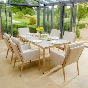 Oak Garden Land - Burford 6 Seat Aluminium Rectangular Dining Set - Almond