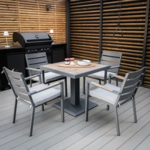 Oak Garden Land - Vancouver 4 Seat Aluminium Square Dining Set - Dove Grey