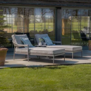 Oak Garden Land - Florence Rope Weave Double Sunloungers with Round Coffee Table