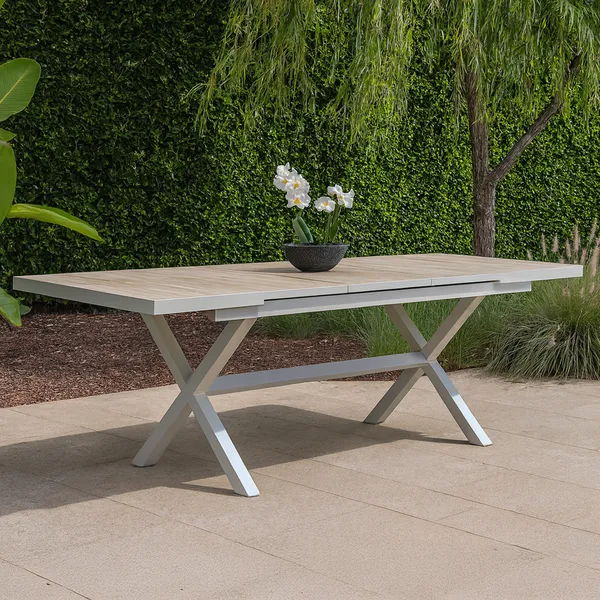 Oak Garden Land - Vienna Small 4 - 6 Seat Extending Rectangular Dining Table with Dawn Grey Aluminium Frame