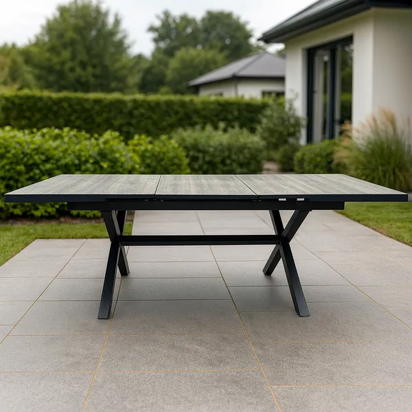 Oak Garden Land - Vienna Small 4 - 6 Seat Extending Rectangular Dining Table with Charcoal Aluminium Frame