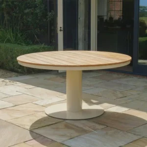 Oak Garden Land - Sicily 6 Seat Round Pedestal Teak Garden Dining Table - Latte