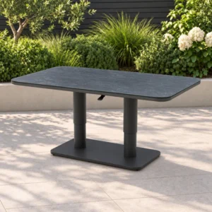 Oak Garden Land - Aluminium Rounded Rectangular Rising Table with Ceramic Glass - Grey