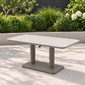 Oak Garden Land - Aluminium Rounded Rectangular Rising Table with Ceramic Glass - Latte