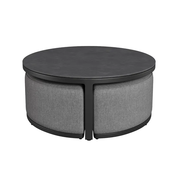 Oak Garden Land - Outdoor Fabric Round Coffee Table & 3 Footstools - Flanelle