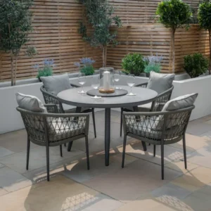 Oak Garden Land - Monaco Rope Weave 4 Seat Round Dining Set with Lazy Susan - Ivy Green