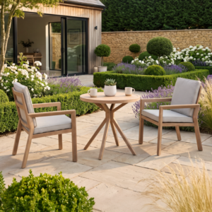 Oak Garden Land - New York 3 Piece Aluminium Bistro Set - Wood Effect