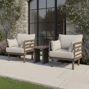 Oak Garden Land - Metro Aluminium Garden Lounge Set with Square Coffee Table - Café Almond
