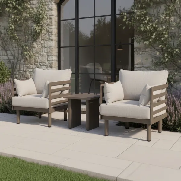 Oak Garden Land - Metro Aluminium Garden Lounge Set with Square Coffee Table - Café Almond