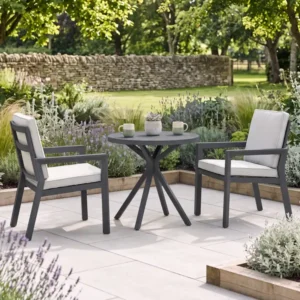 Oak Garden Land - New York 3 Piece Aluminium Ceramic Glass Bistro Set - Dove Grey