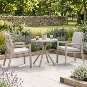 Oak Garden Land - New York 3 Piece Aluminium Ceramic Glass Bistro Set - Latte