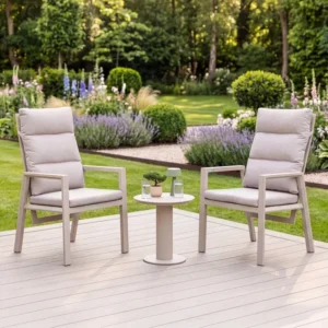 Oak Garden Land - Valencia Reclining Aluminium Lounge Set with Round Side Table - Latte