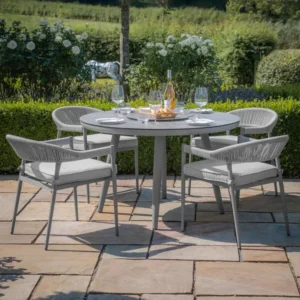 Oak Garden Land - Florence Rope Weave 4 Seat Round Dining Set with Lazy Susan