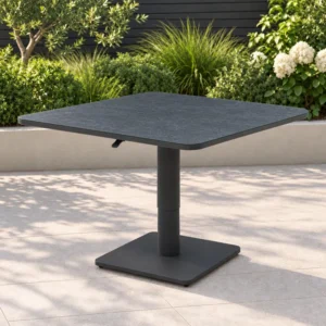 Oak Garden Land - Aluminium Rounded Large Square Rising Table with Ceramic Glass - Grey