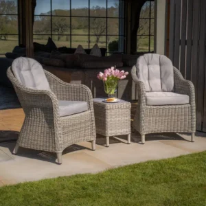 Oak Garden Land - Oxford 3 Piece Rattan Bistro Set - Ceramic Glass