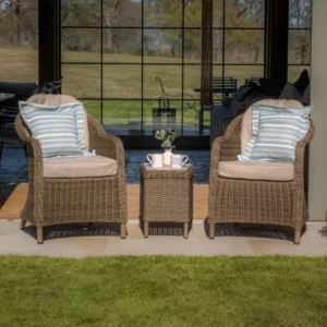 Oak Garden Land - Winchester 3 Piece Rattan Bistro Set - Ceramic Glass