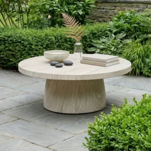 Oak Garden Land - Round Garden Stone Coffee Table in Marble Effect