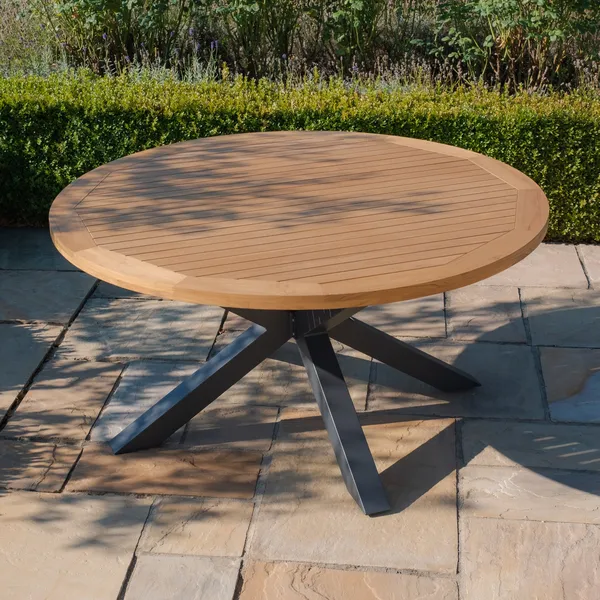 Oak Garden Land - Jakarta Teak 6 Seat Round Dining Table with Grey Aluminium Frame