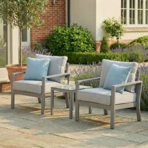Oak Garden Land - Montreal Aluminium Garden Lounge Set with Square Coffee Table - Cool Linen