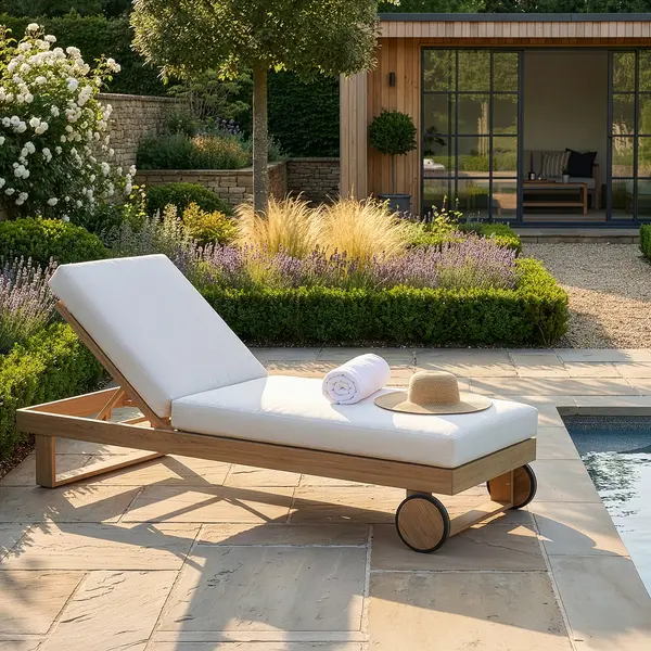 Oak Garden Land - New York Aluminium Single Sunlounger - Wood Effect