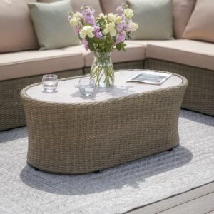 Oak Garden Land - Winchester Oval Rattan Coffee Table - Ceramic Glass (Table Only)
