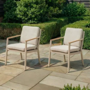 Oak Garden Land - Pair of Sicily Rope Weave Garden Dining Chairs with Teak Arms - Latte