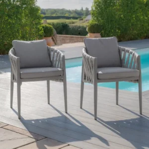 Oak Garden Land - Milan Rope Weave Pair of Dining Chairs - Cool Linen
