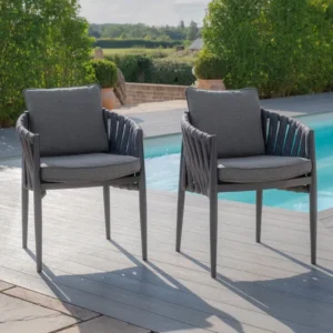 Oak Garden Land - Milan Rope Weave Pair of Dining Chairs - Charcoal