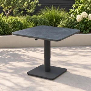 Oak Garden Land - Aluminium Rounded Small Square Rising Table with Ceramic Glass - Grey