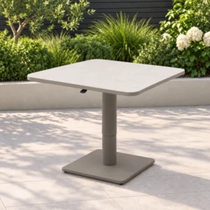 Oak Garden Land - Aluminium Rounded Small Square Rising Table with Ceramic Glass - Latte