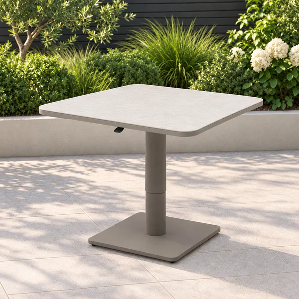 Oak Garden Land - Aluminium Rounded Small Square Rising Table with Ceramic Glass - Latte