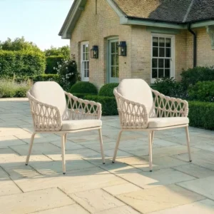 Oak Garden Land - Pair of Sicily Open Rope Weave Garden Dining Chairs - Latte