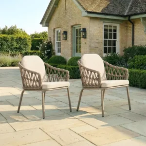 Oak Garden Land - Pair of Sicily Open Rope Weave Garden Dining Chairs - Café